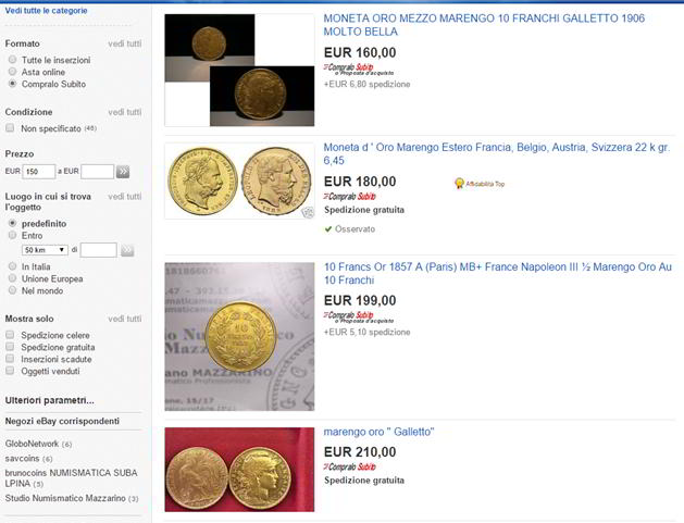 come comprare marengo oro su ebay